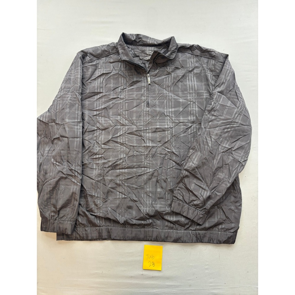 PGA Tour Mens XL Charcoal Grey Plaid Quarter Zip Windbreaker Golf Jacket